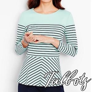 Talbots baby blue striped peplum stretchy blouse size small